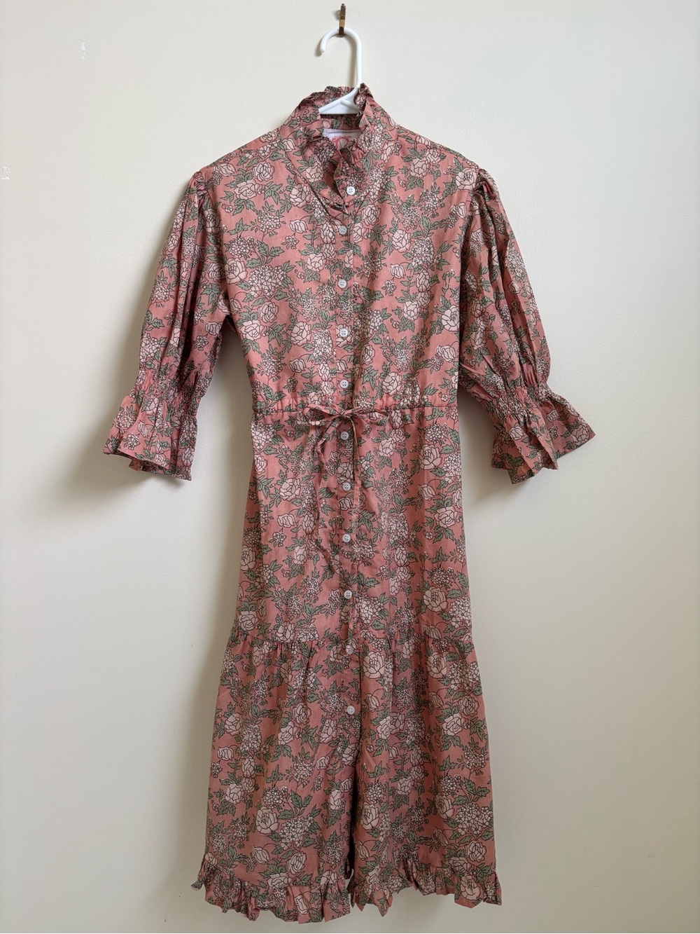 Victoria Dunn Pink Floral Button-Front Midi Dress